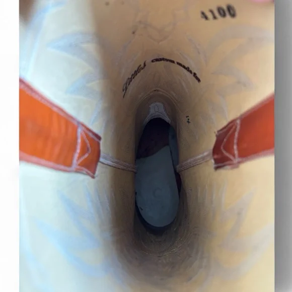 Men’s Little’s Boot Company Handmade Western Boots - Orange/Cognac Leather - Picture 11 of 12